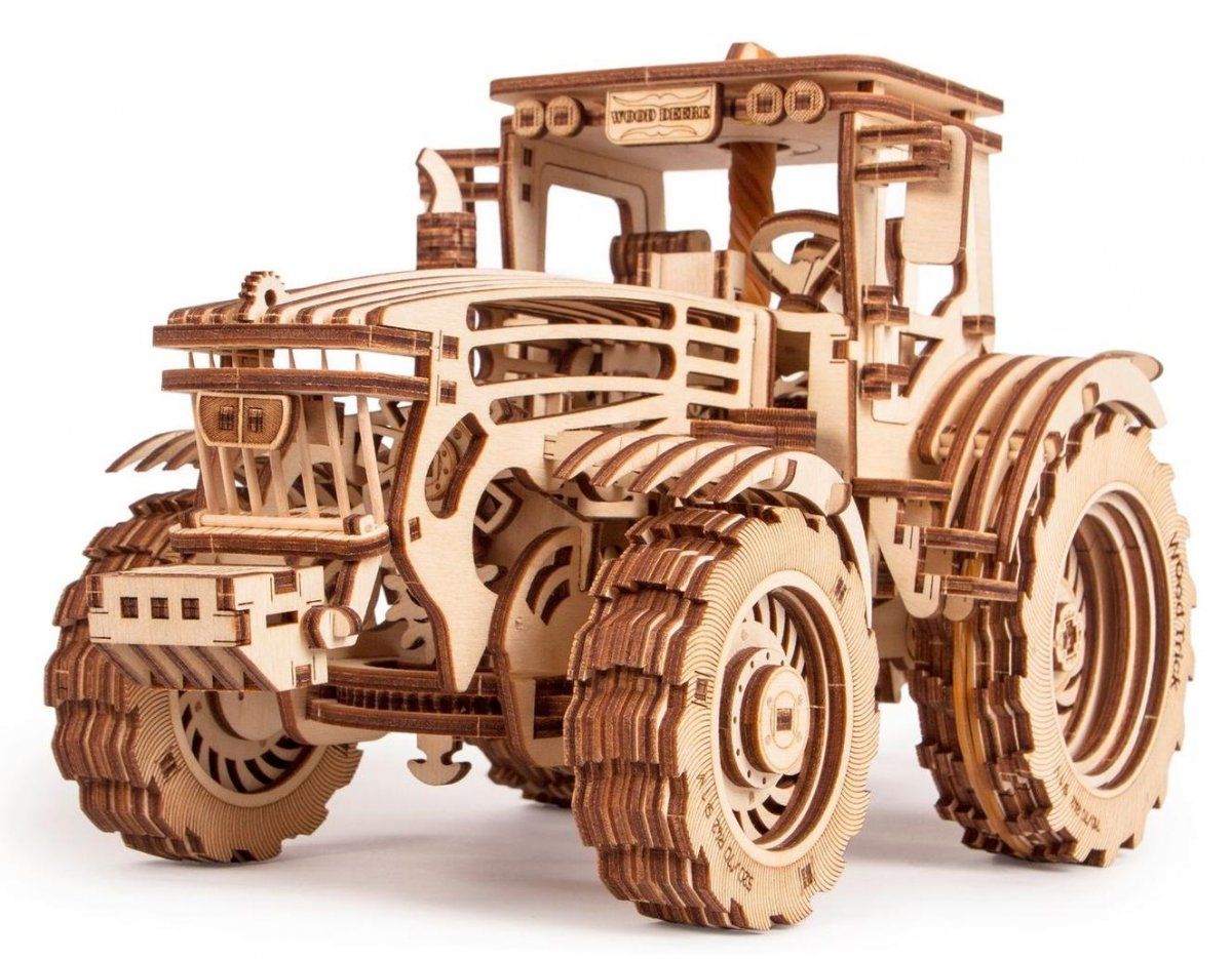 Купить деревянные модели. 3d Puzzle "трактор John Deere". Вуд трик деревянные конструкторы. Wood Trick механический 3d-пазл. Конструктор UGEARS трактор.